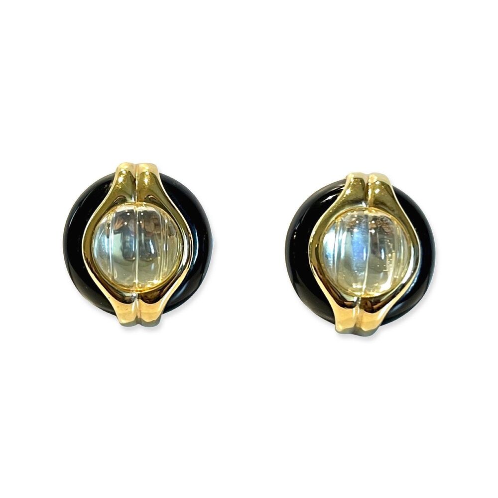 Vintage Retro Kai Yin-Lo Onyx Vermeil Clip-on Earrings - Picture 1 of 3